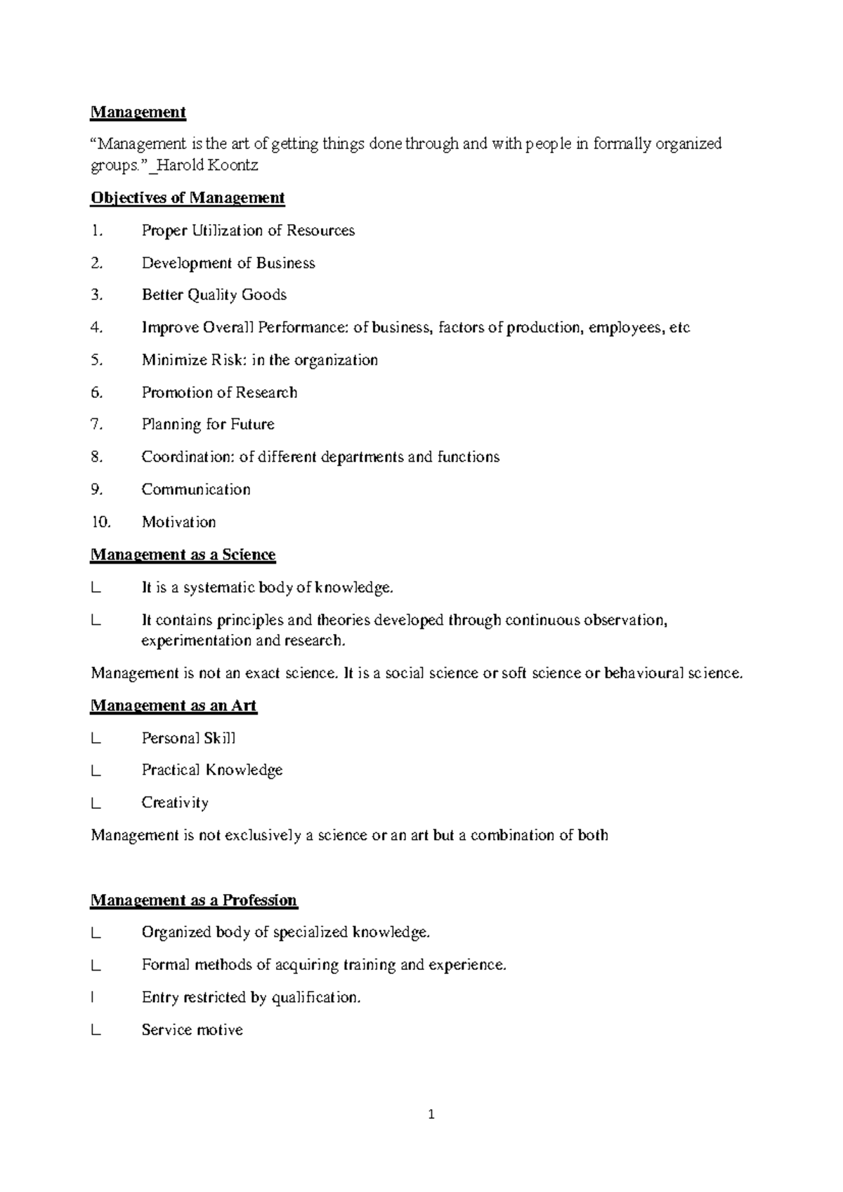 B.M. Management Principles & Practices Notes - Studocu