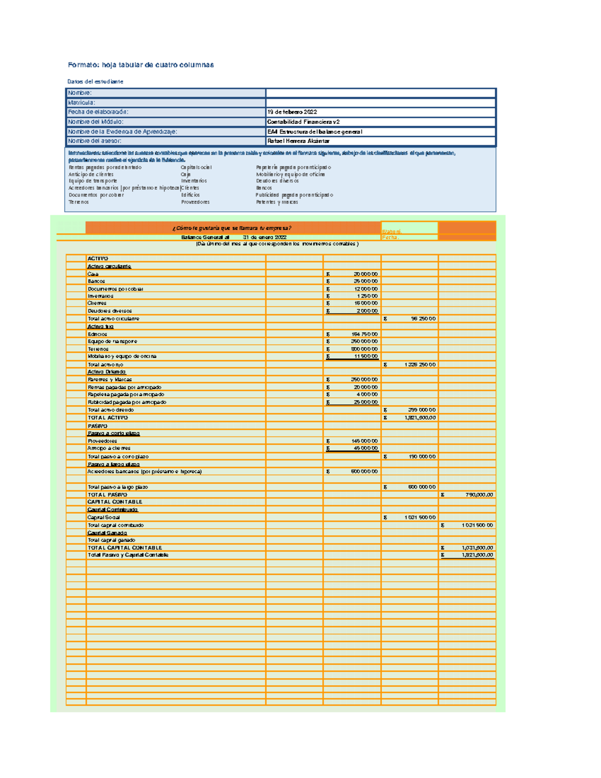 Balance General Contabilidad Financiera - EA4 Estructura v2 UVEG - Studocu
