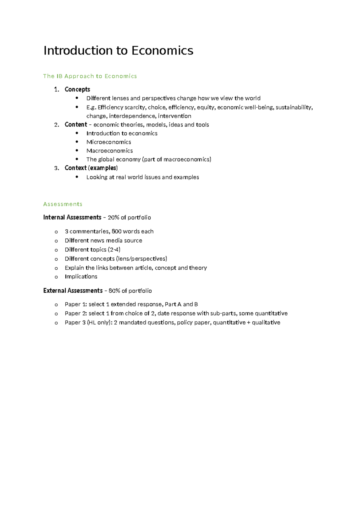 IB ECON HL Headstart Notes - Introduction to Economics The IB Approach ...
