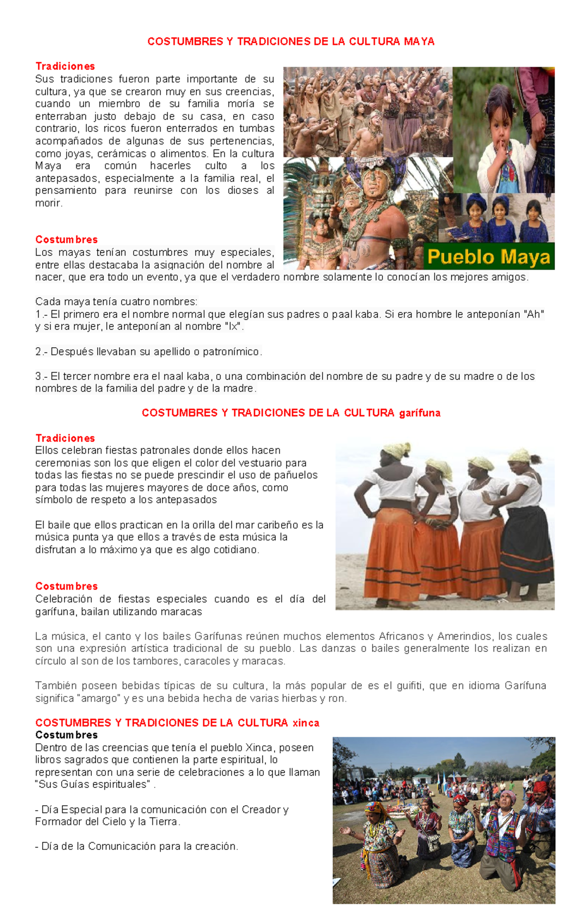 Costumbres y Tradiciones de los 4 Pueblos: Maya, Garífuna, Xinca - Document Preview