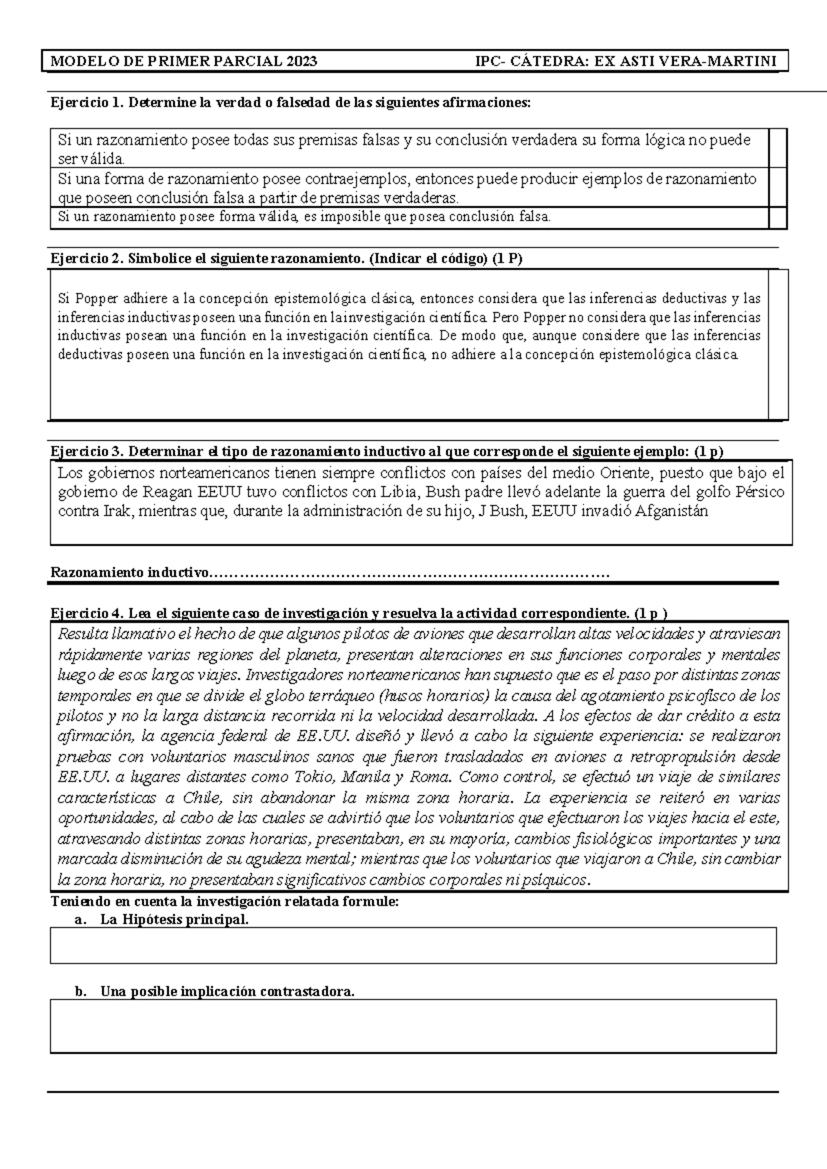 Modelo de Primer Parcial 2025 IPC: Ejercicios de Razonamiento y Validez ...