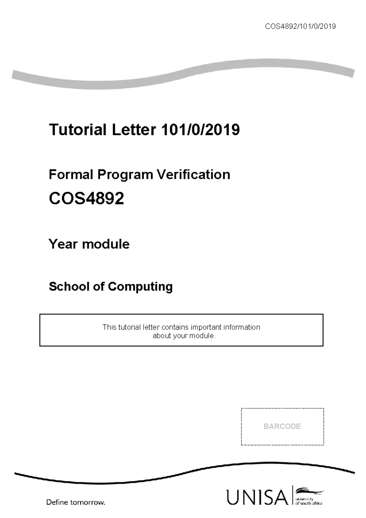 COS4892 Tutorial Letter 101: Formal Program Verification Essentials ...