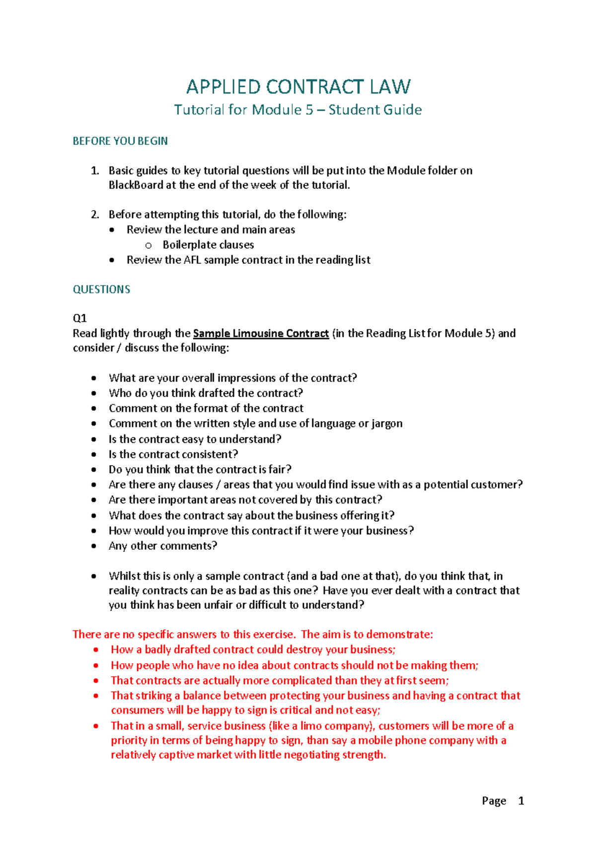 Curtin University BLAW2012 Module 5 - Accounting Contract Law Tutorial ...