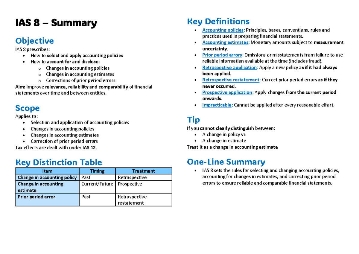 IAS 8 - Summary of Accounting Policies and Changes - Studocu
