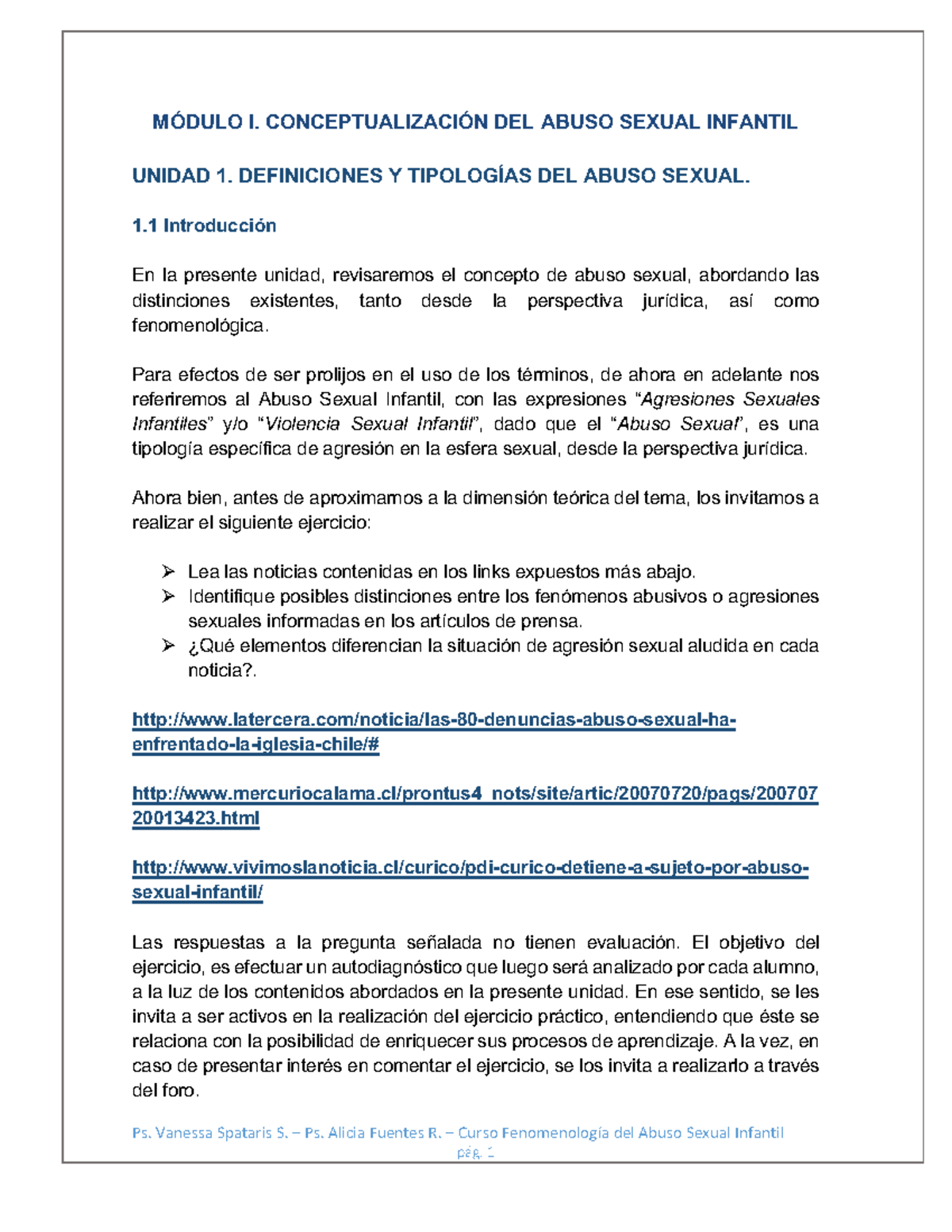 Módulo I: Conceptualización del Abuso Sexual Infantil - Unidad 1 - Studocu