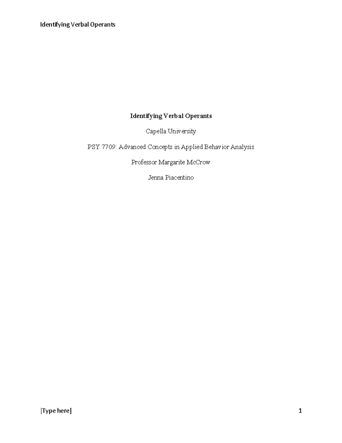 PSY 7709 Understanding Verbal Operants and Their Applications - Studocu