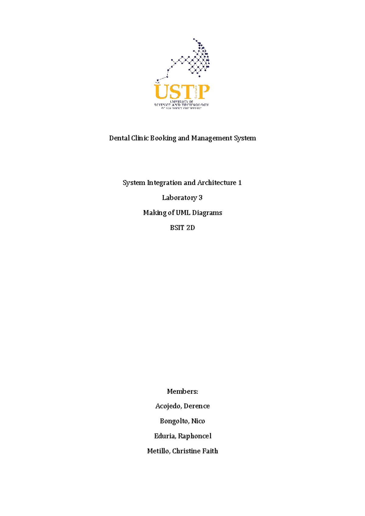 BSIT 2D Lab 3: UML Diagrams for Dental Clinic System Integration - Studocu