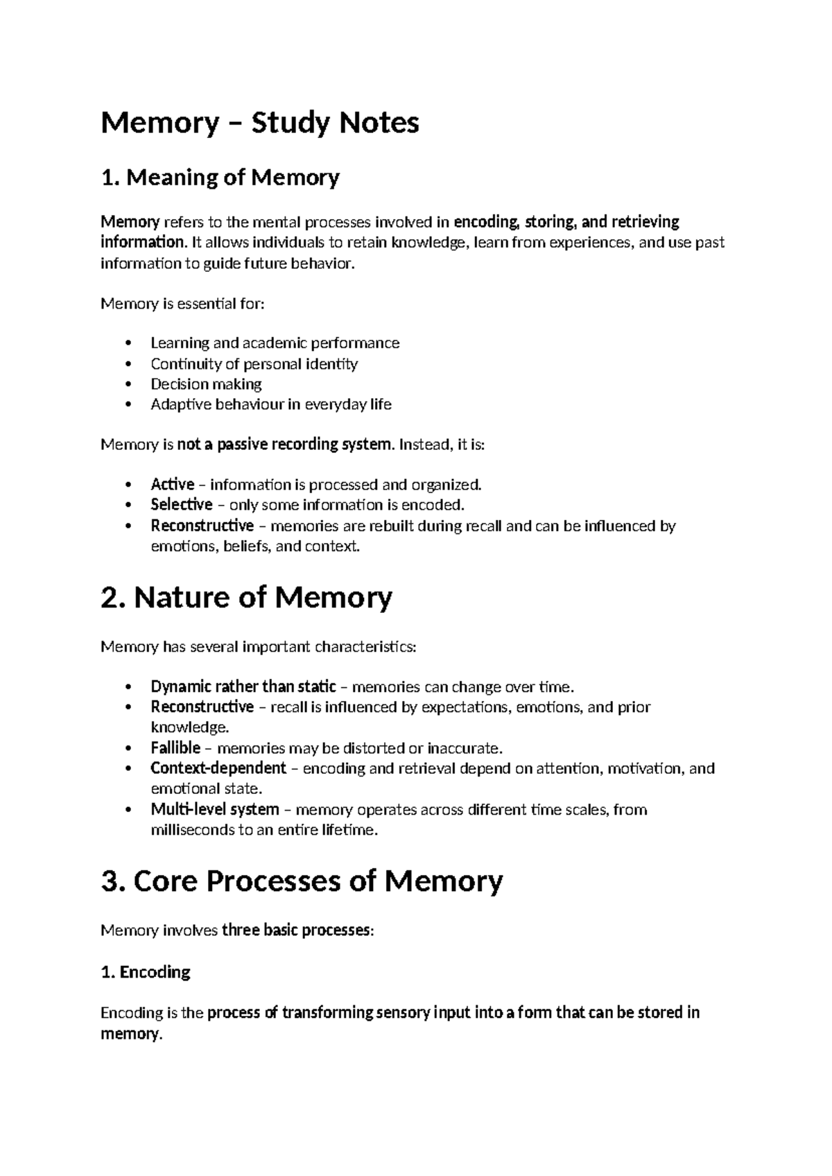Memory Study Notes: Understanding Encoding, Storage, and Retrieval ...