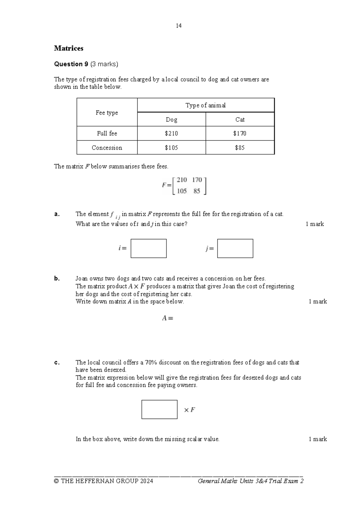 VCE General Mathematics 2 Trial Exam - Matrices Insights - Studocu