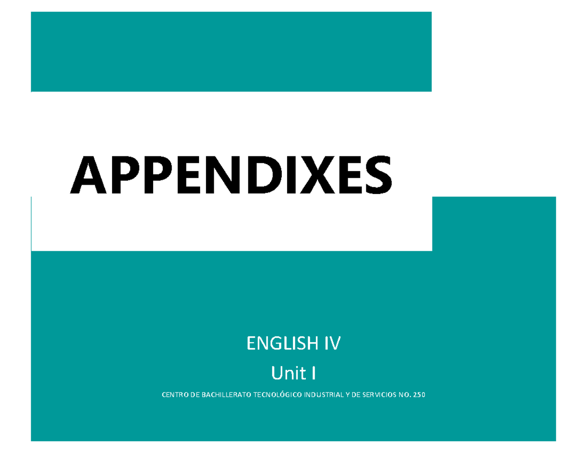 Appendixes for English IV, Unit I - 2025 - Studocu