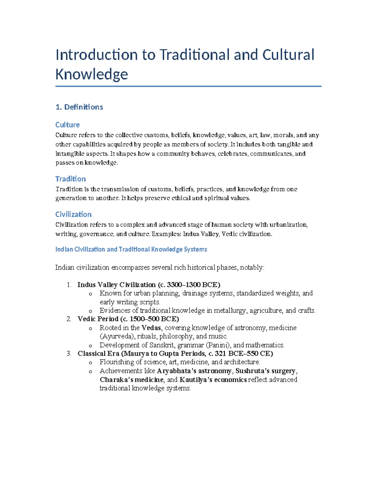 Traditional Cultural Knowledge Notes (Unit 1): Key Concepts ...
