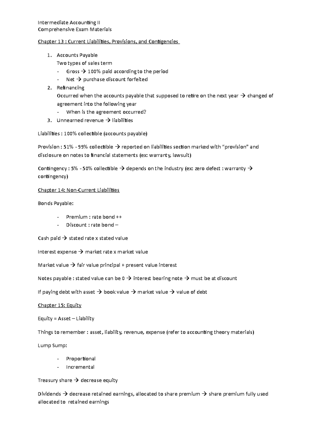 Intermediate Accounting II Final Exam Notes: Ch. 13-19 Overview - Studocu