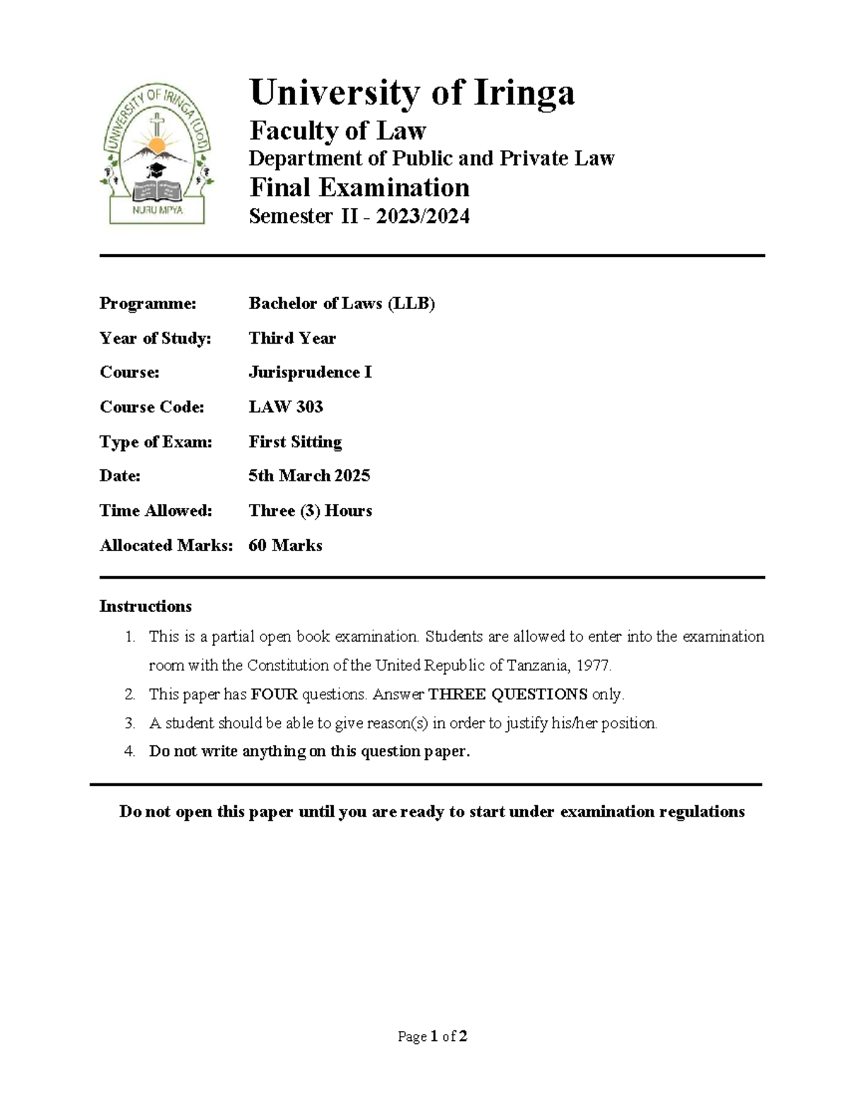 Jurisprudence I (LAW 303) Final Exam Notes - 2025 - Studocu