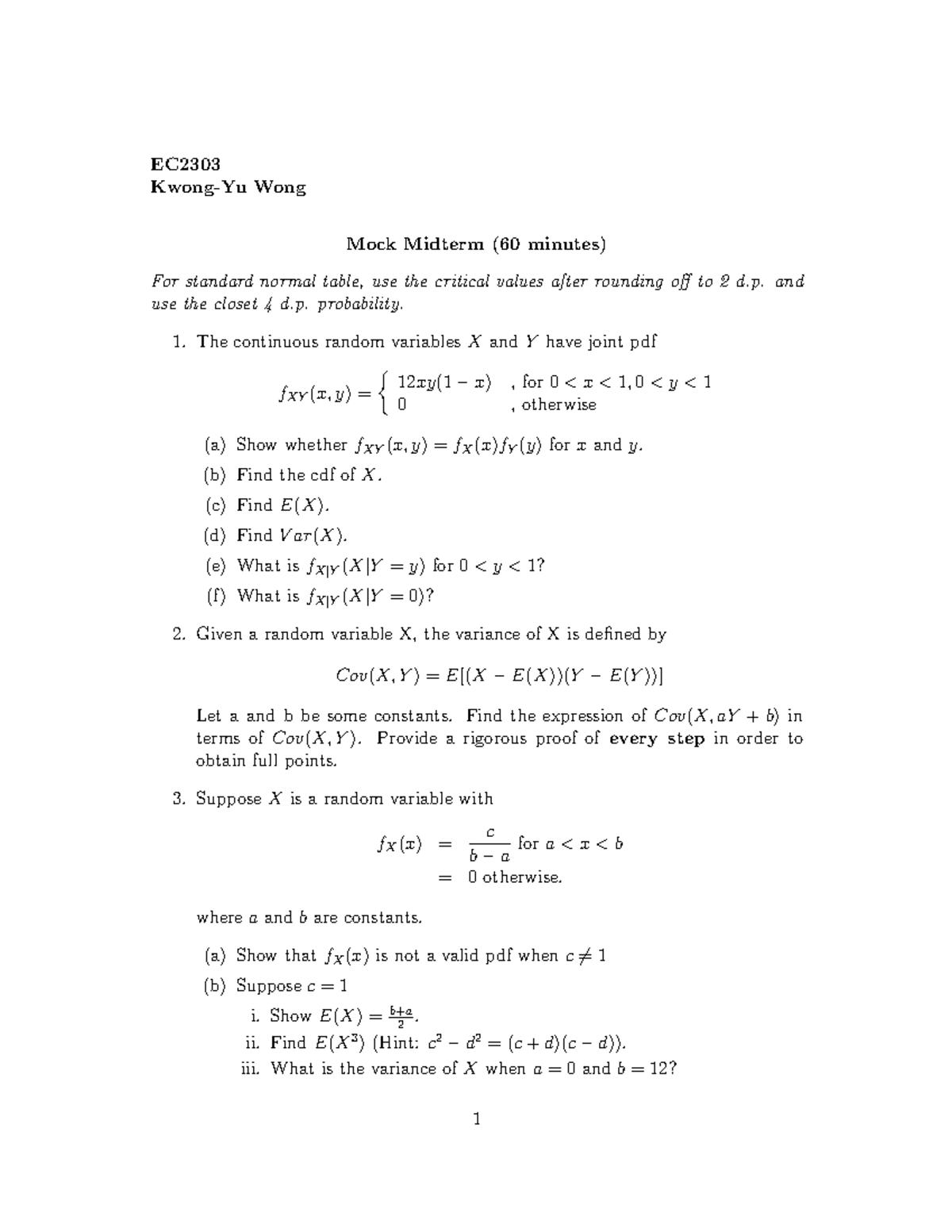 EC2303 Mock Midterm Practice Questions and Solutions - Studocu