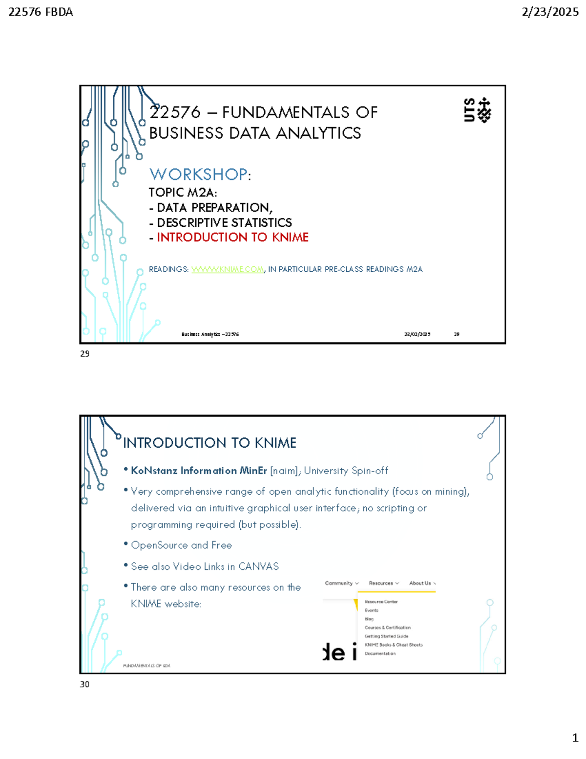 22576 FBDA Workshop M2A: Data Prep & Descriptive Stats in KNIME - Studocu