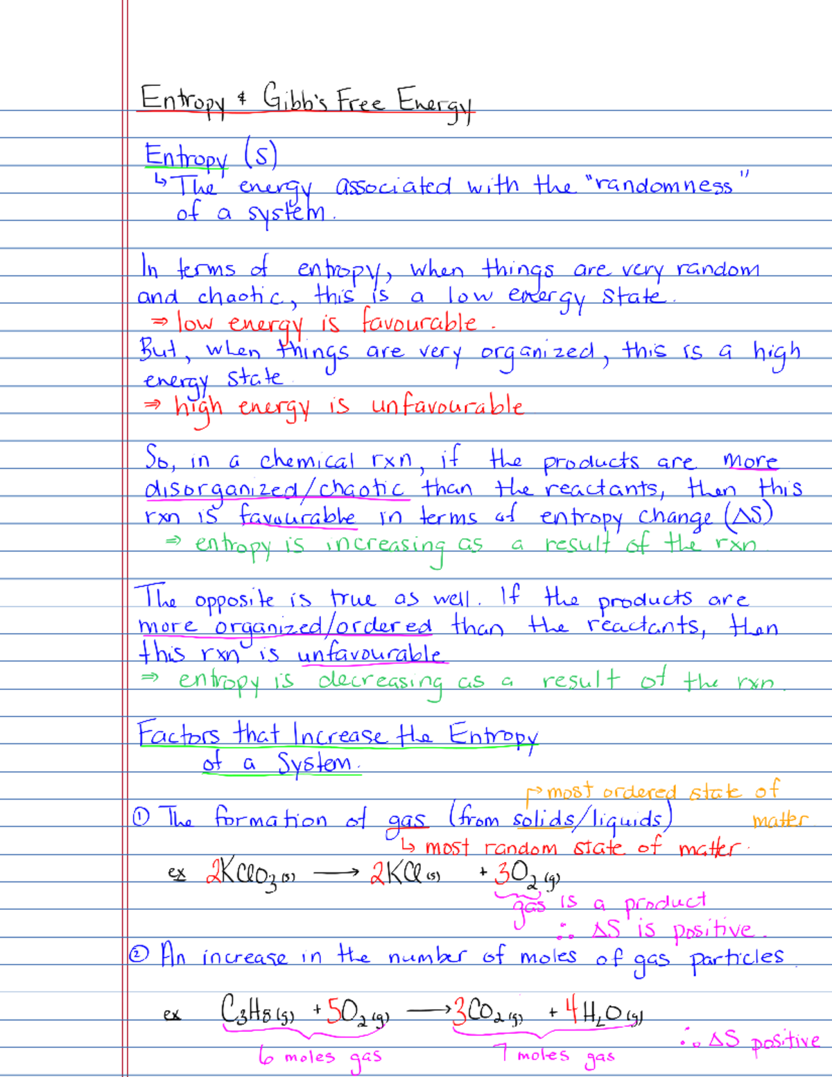 Entropy & Gibb's Free Energy (notes) - Entropy Free Energy Entropy (s ...