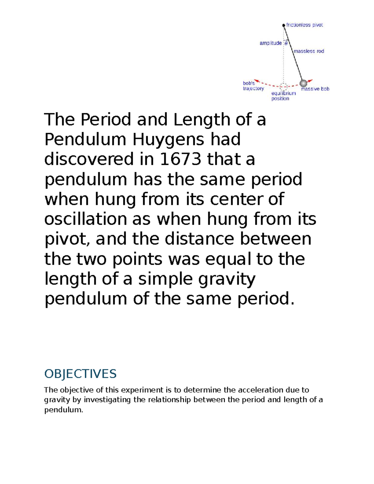 The Period and Length of a Pendulum - The Period and Length of a ...