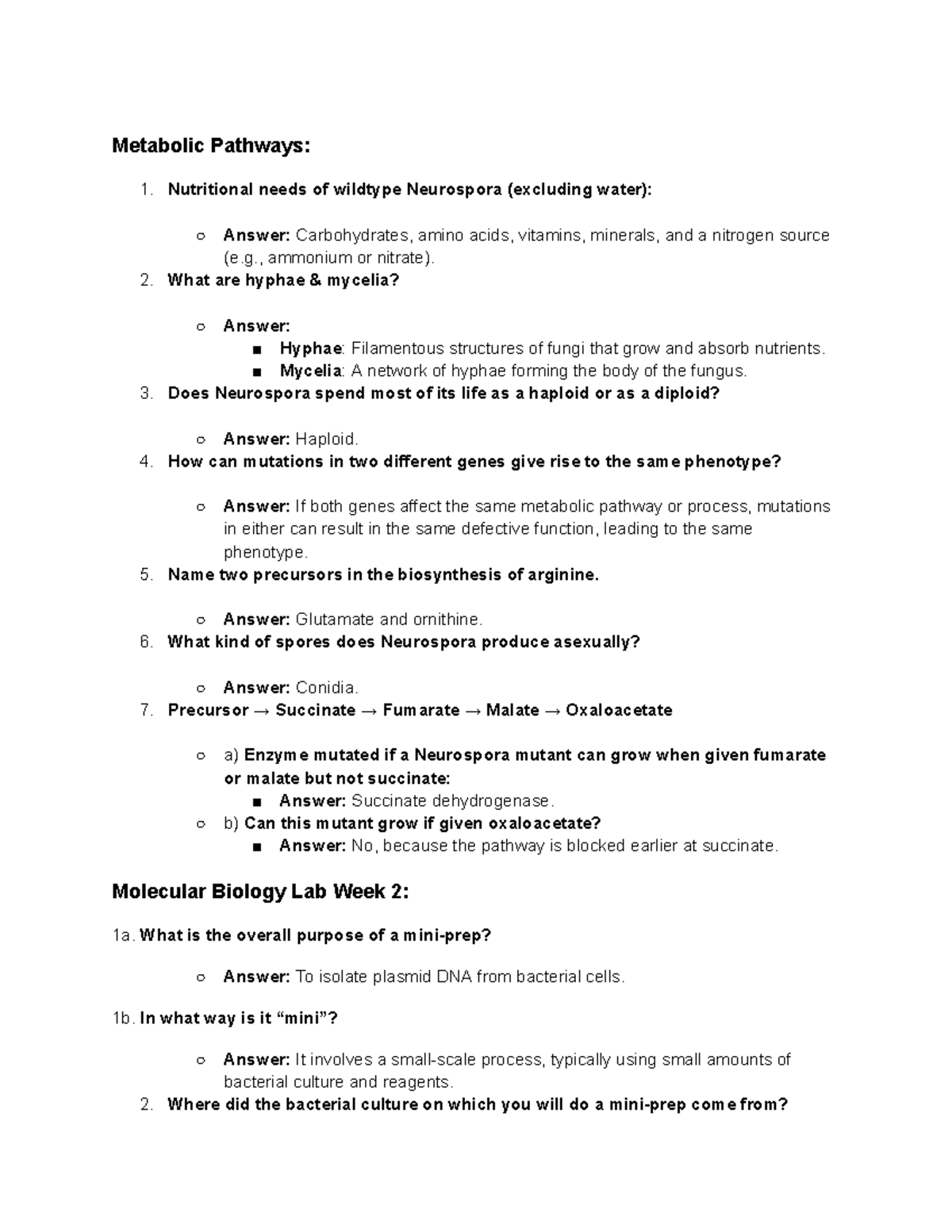 Genetics Quiz 6 Study Guide: Metabolic Pathways & Mini-Prep Insights ...