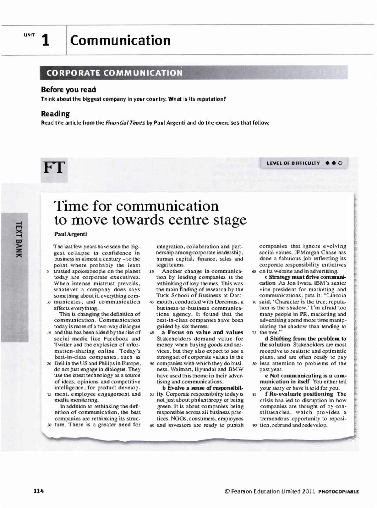 Market Leader printables - UNIT 1 Communication CORPORATE COMMUNICATION ...