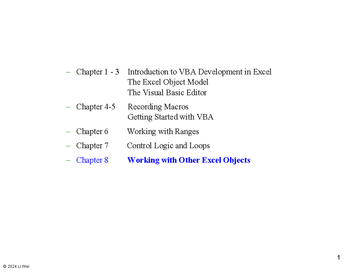 Course Notes 5 Chapter 8 - Chapter 1 - 3 Introduction to VBA ...
