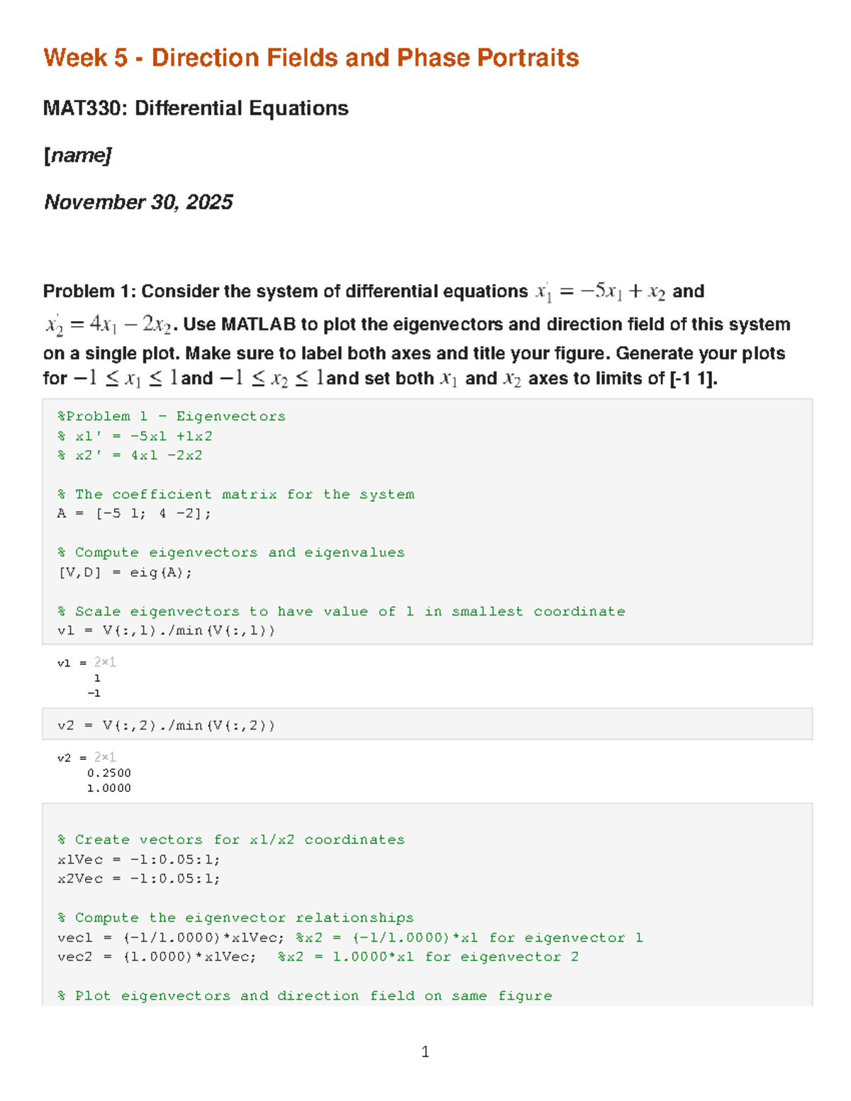 MAT330: Week 5 Direction Fields & Phase Portraits Analysis - Studocu