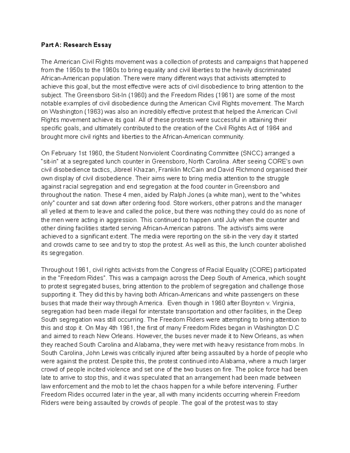 Research Essay: Key Events in the American Civil Rights Movement - Studocu