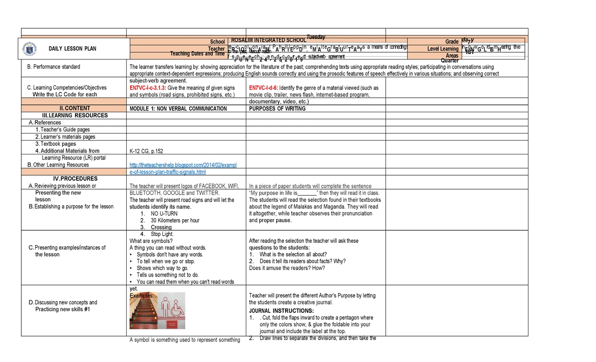 Daily Lesson Plan for TLE 7: ICT Sectors & Career Opportunities - Studocu