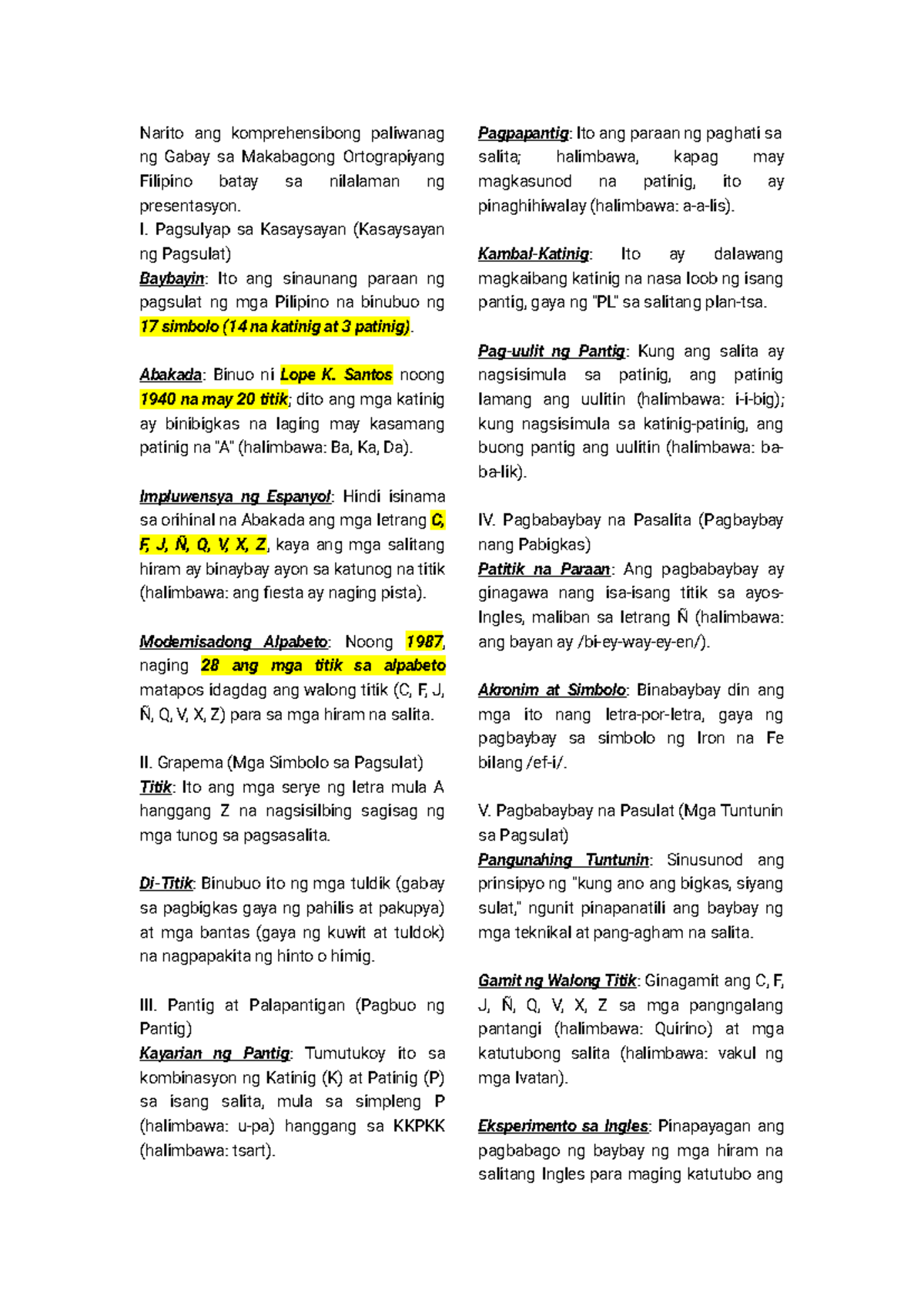 Gabay sa Makabagong Ortograpiyang Filipino: FIL-Diagnostic Notes - Studocu