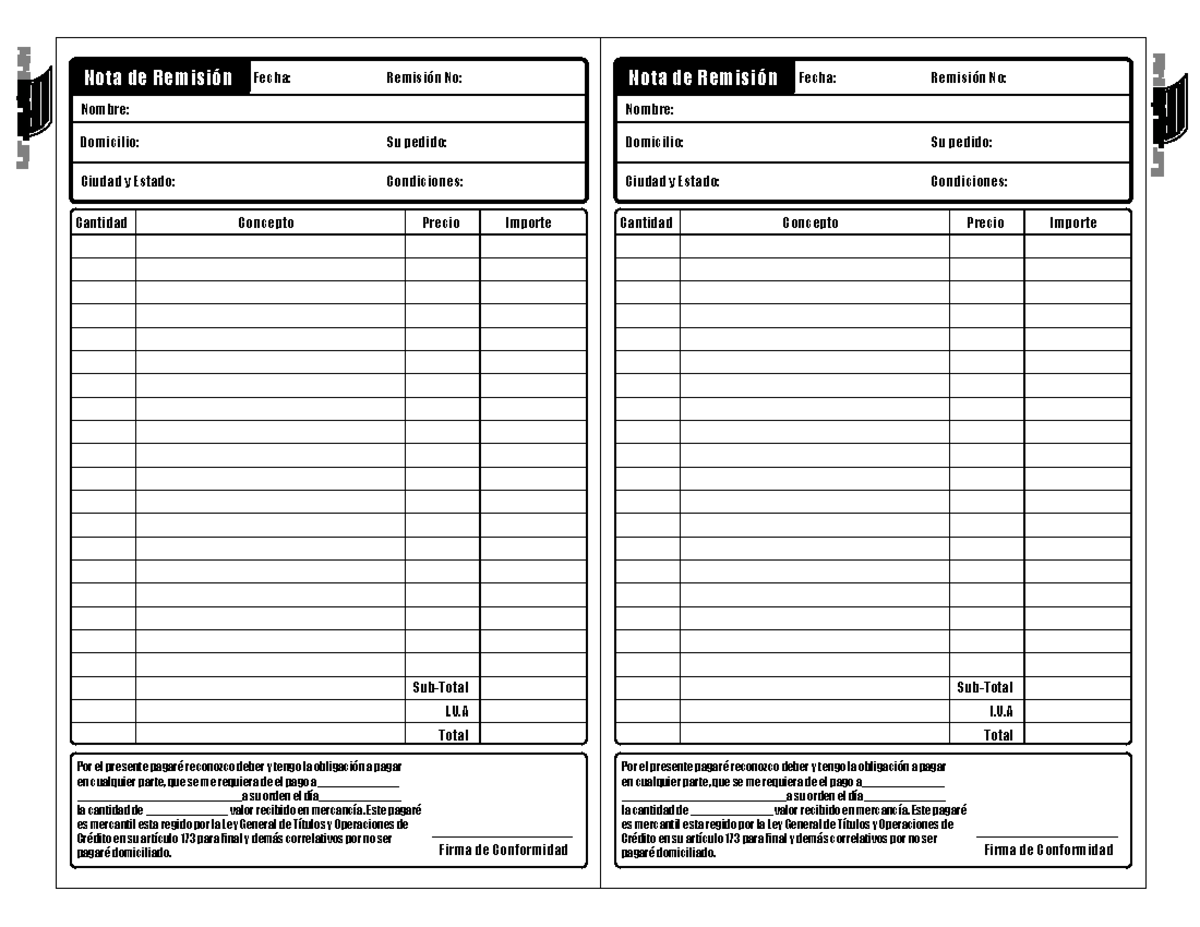 Nota de Remisión para Imprimir y Utilizar en Compras - Document Preview