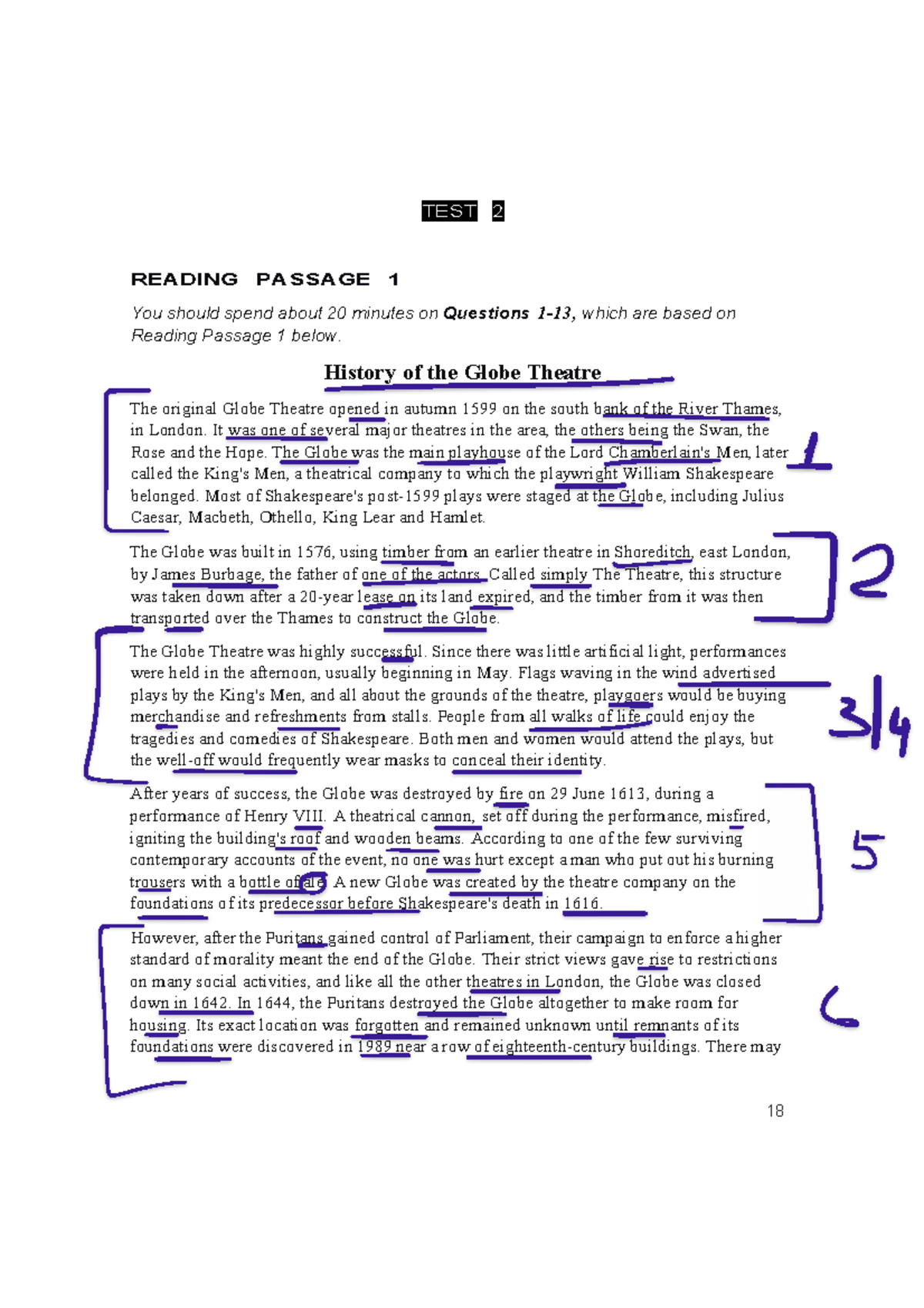 TEST 2 READING PASSAGE 1: History of the Globe Theatre - Studocu