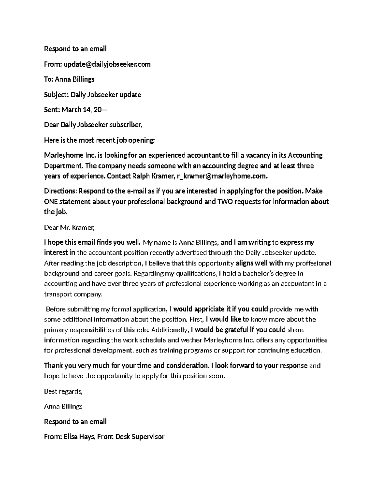 Email Responses for Job Applications and Inquiries - Studocu
