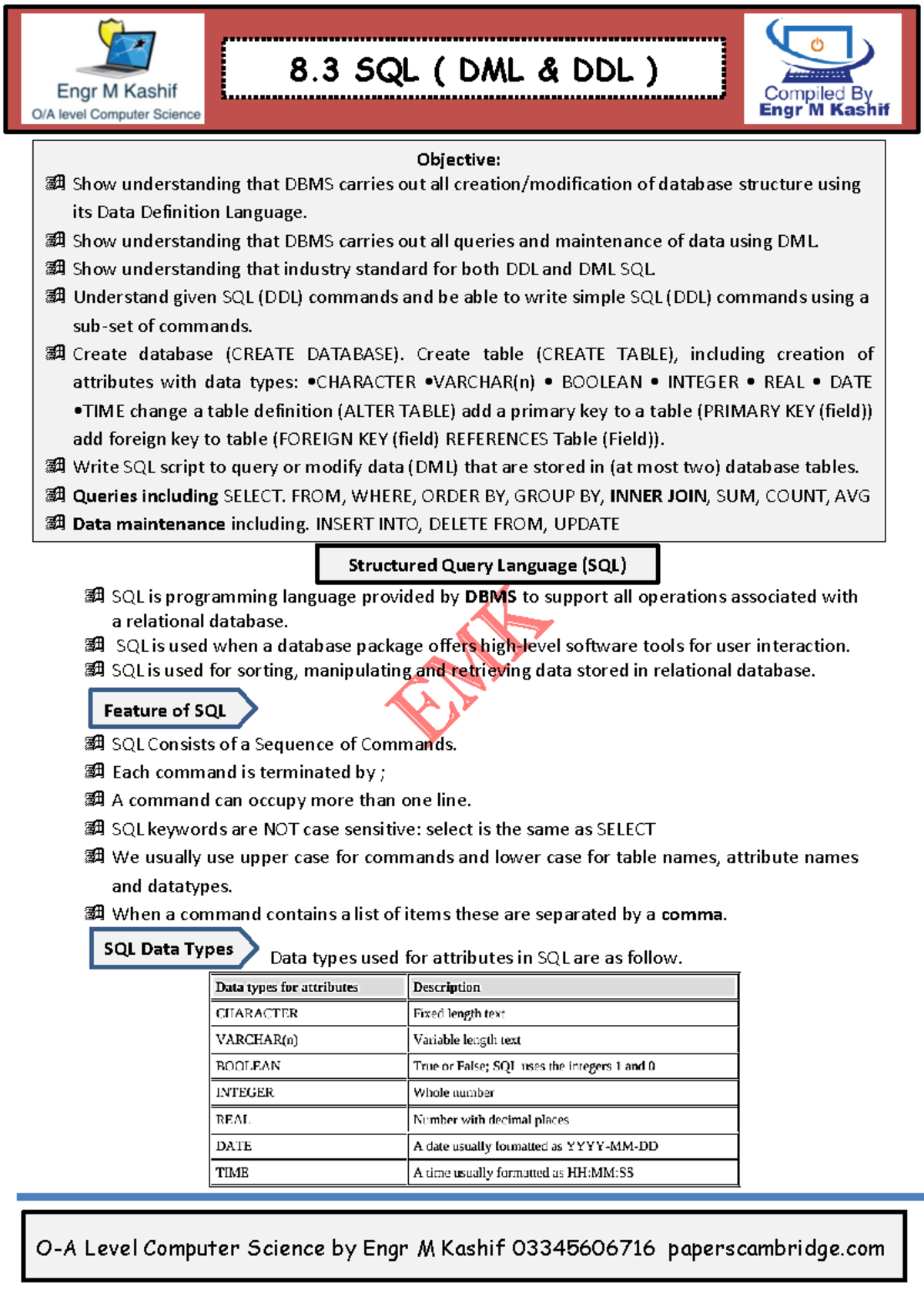8 - SQL DML & DDL Concepts for O-A Level Computer Science - Studocu