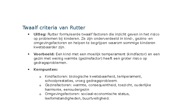 Leertaak 6 - SocialWork: Twaalf Criteria van Rutter en ...