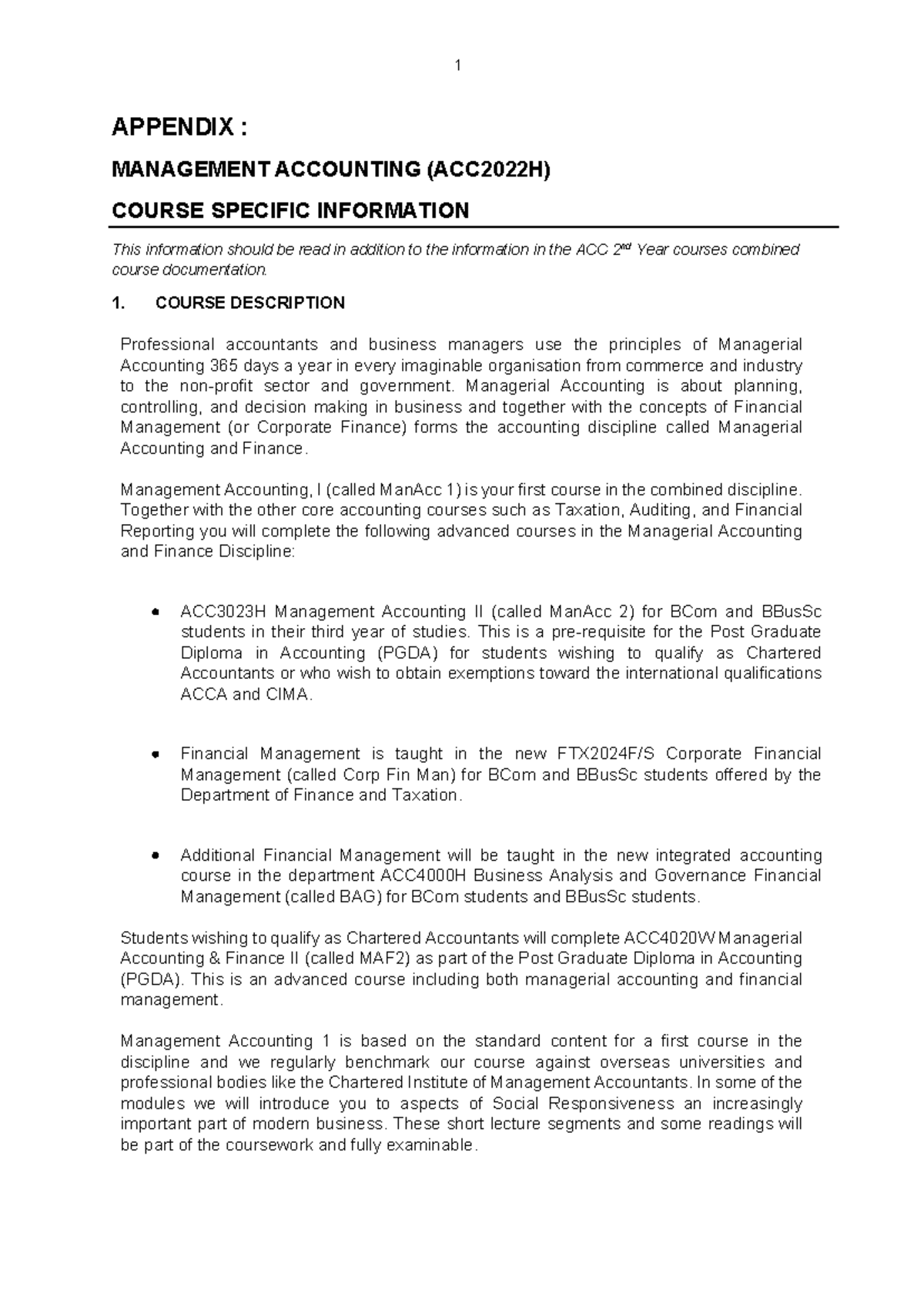Management Accounting 1 Syllabus (ACC2022H) - Course Overview and ...