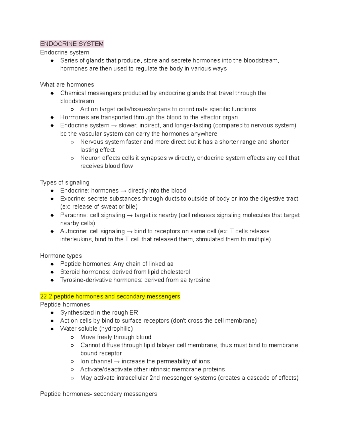 Detailed Study Notes on the Endocrine System (BIO 101) - Studocu