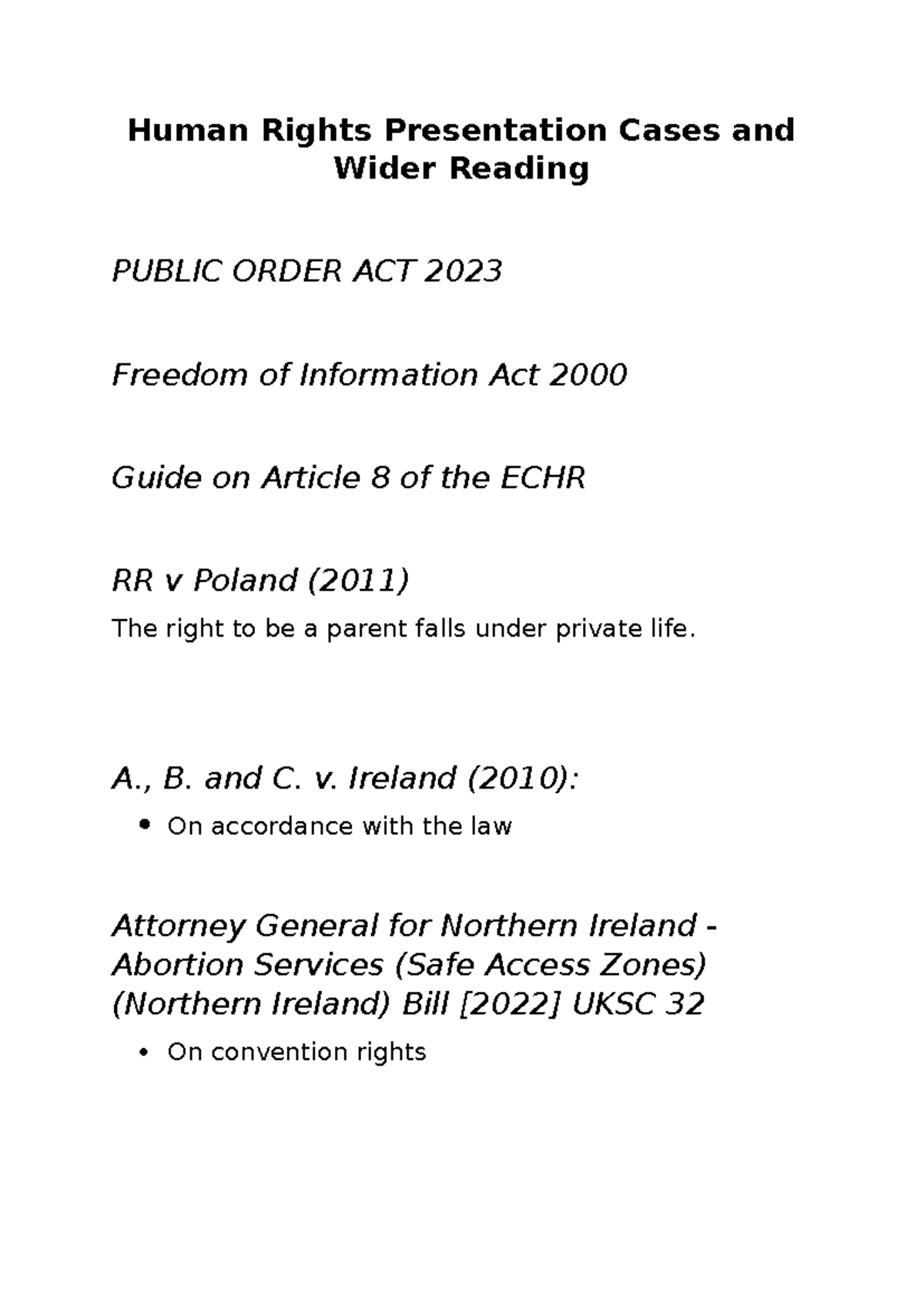 Human rights presentation cases - A., B. and C. v. Ireland (2010): On ...