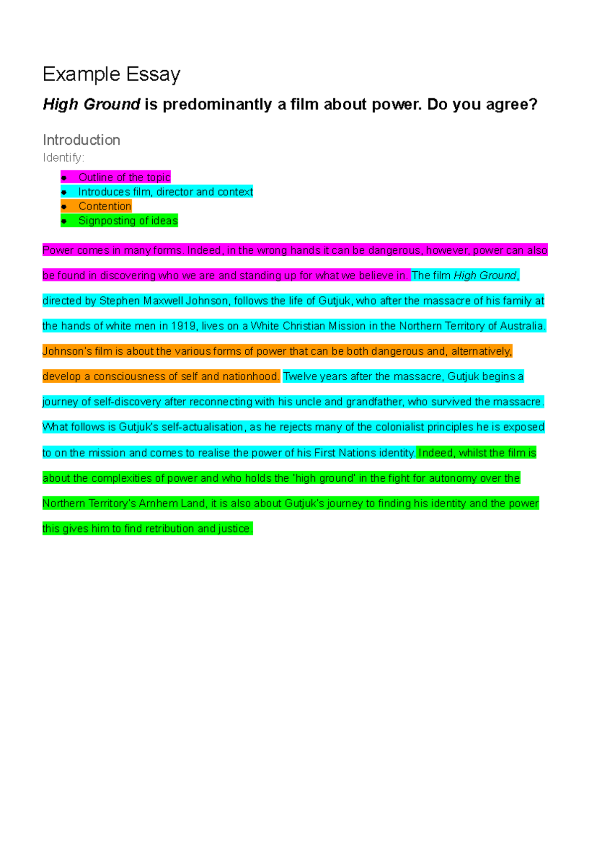 Example Essay - High Ground is predominantly a film about power. Do you ...