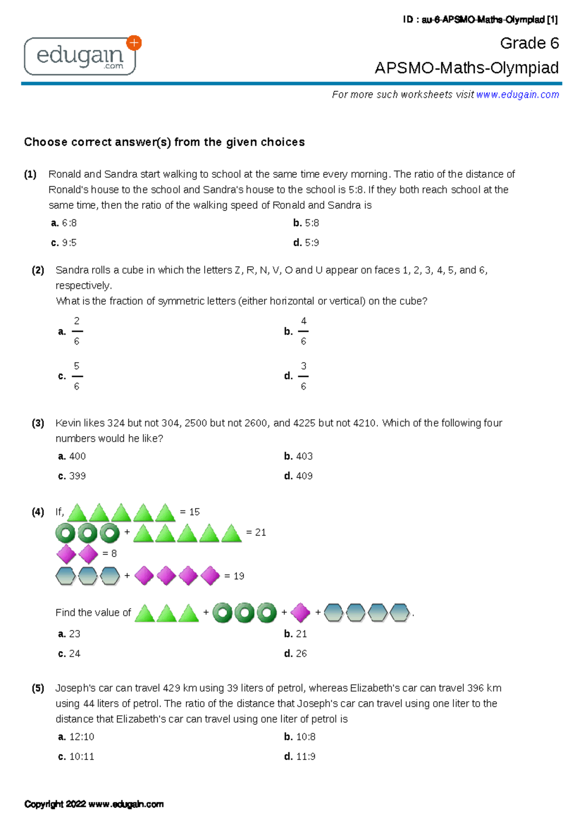Grade 6 APSMO Maths Olympiad Practice Questions and Solutions - Studocu