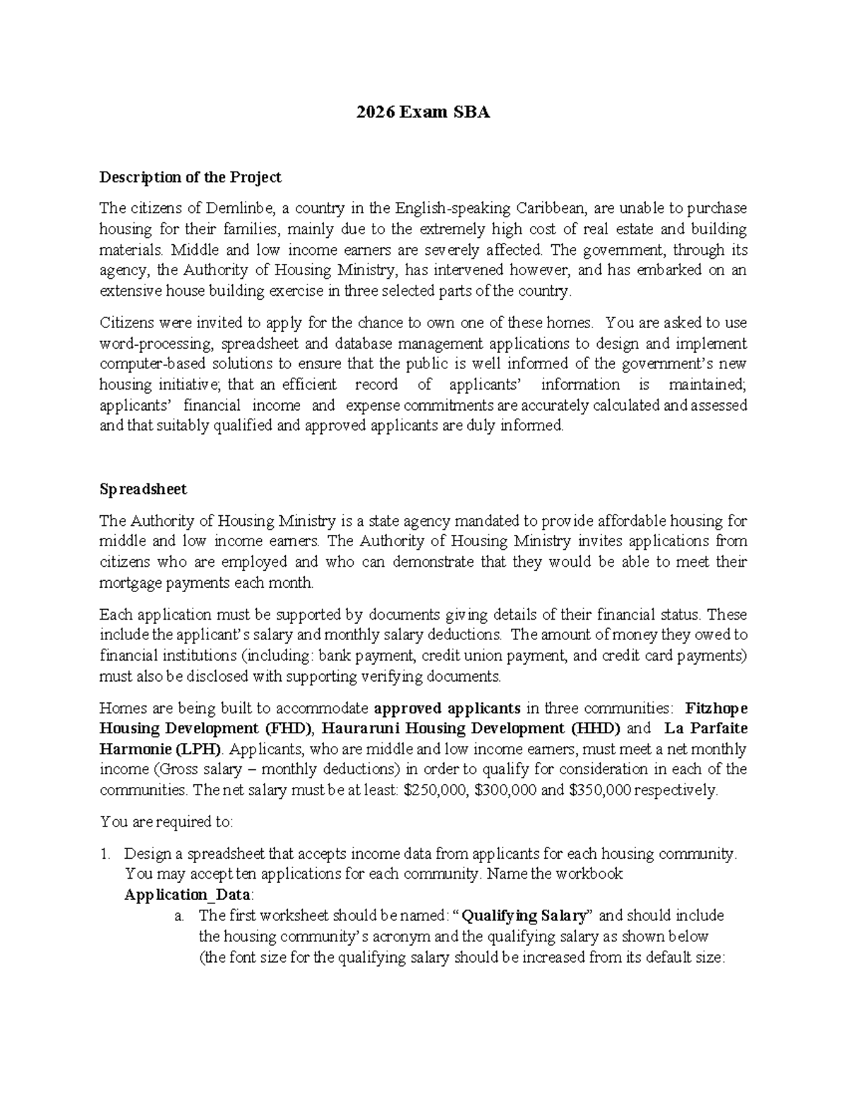 2026 Exam SBA: Housing Project Analysis and Management Solutions - Studocu