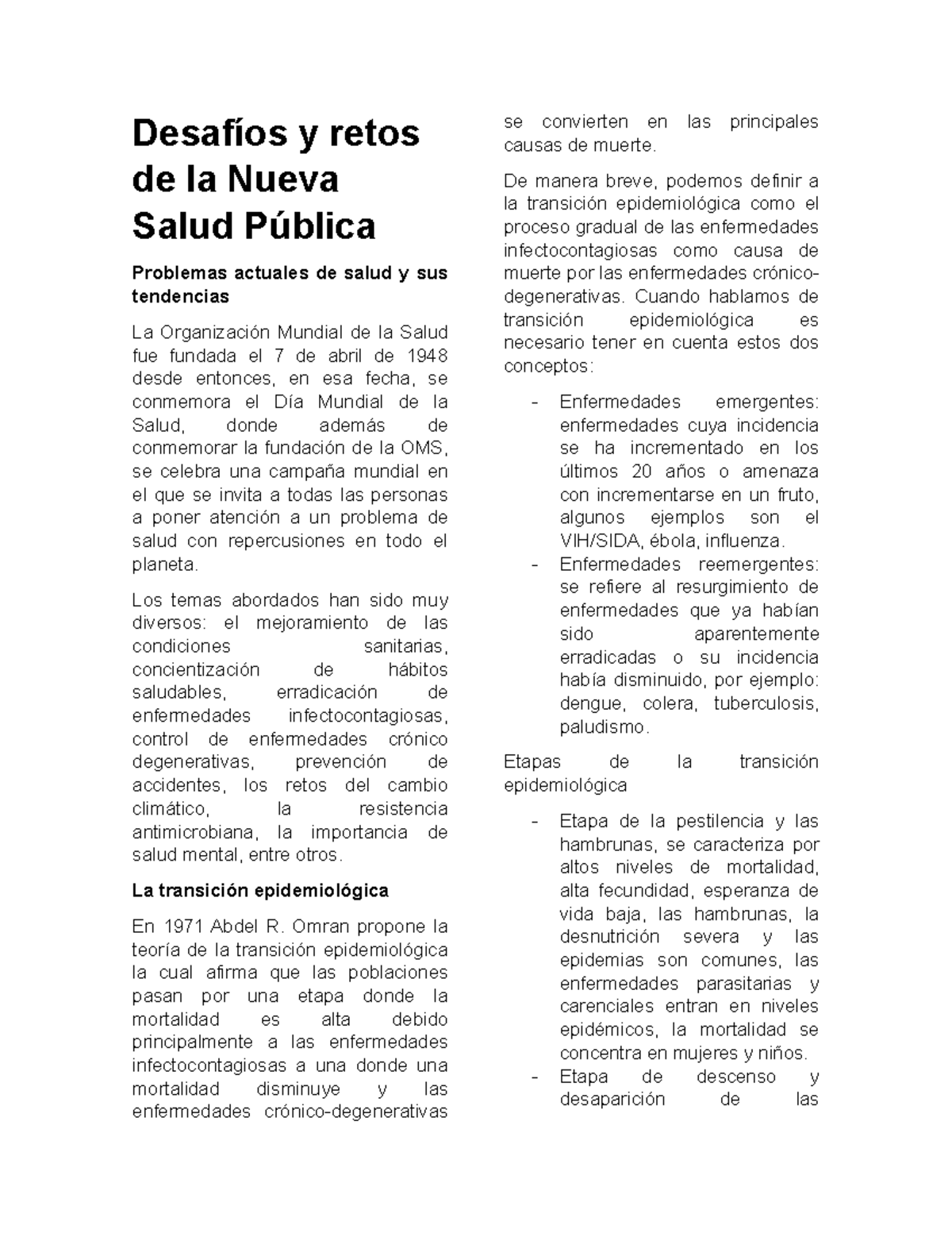 Desafíos y Retos de la Salud Pública: Guía de Estudio 2020 - Studocu