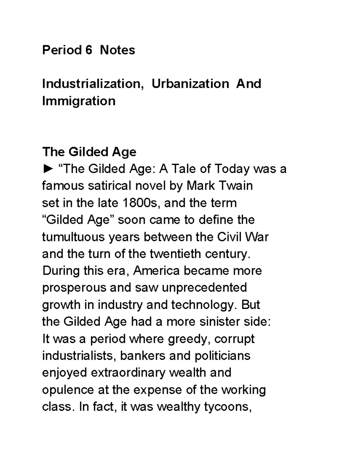 APUSH Notes: Unit 6 (1865-1898) - Industrialization & Gilded Age ...
