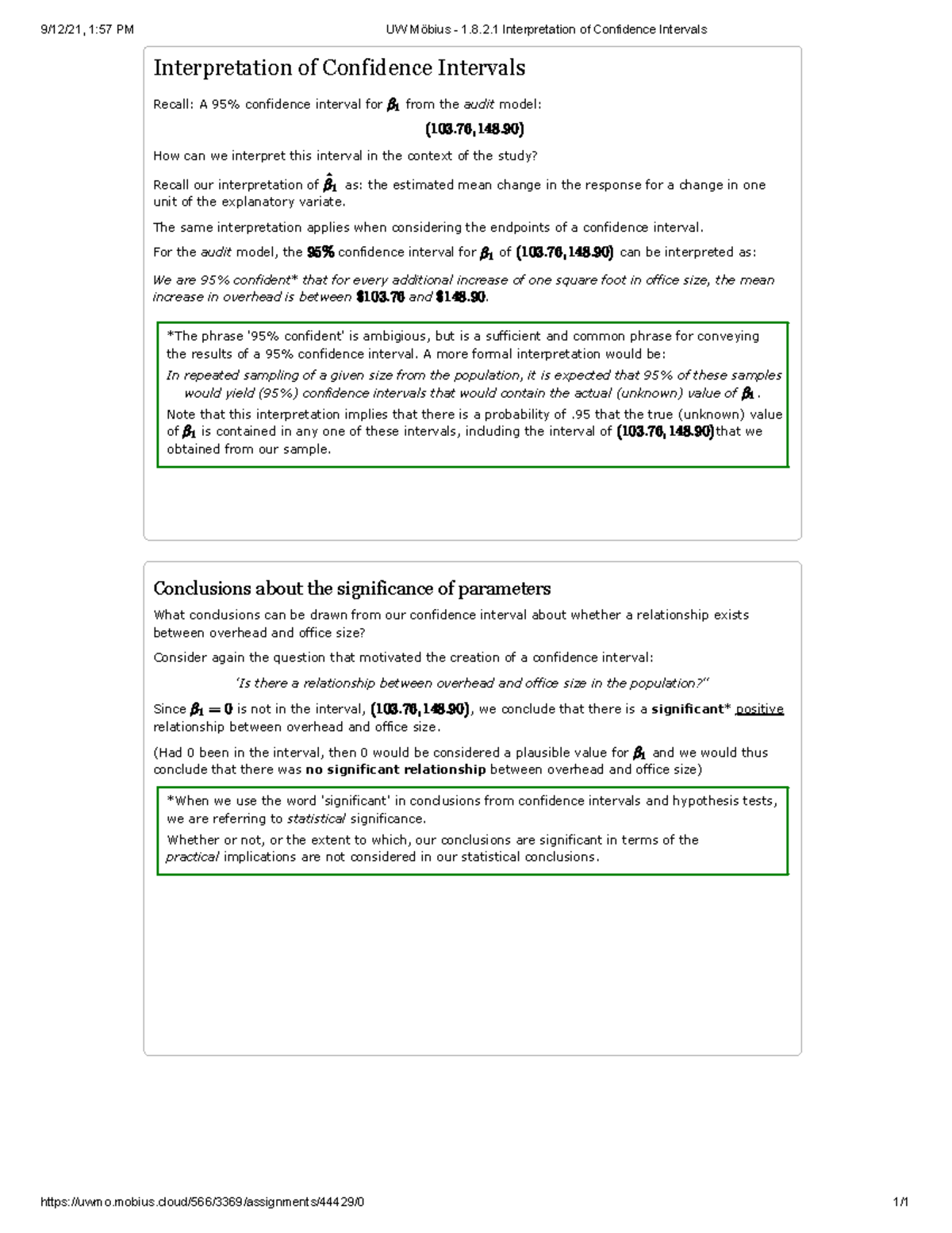UW Möbius 1.8.2.1 Final Exam Notes on Confidence Intervals ...