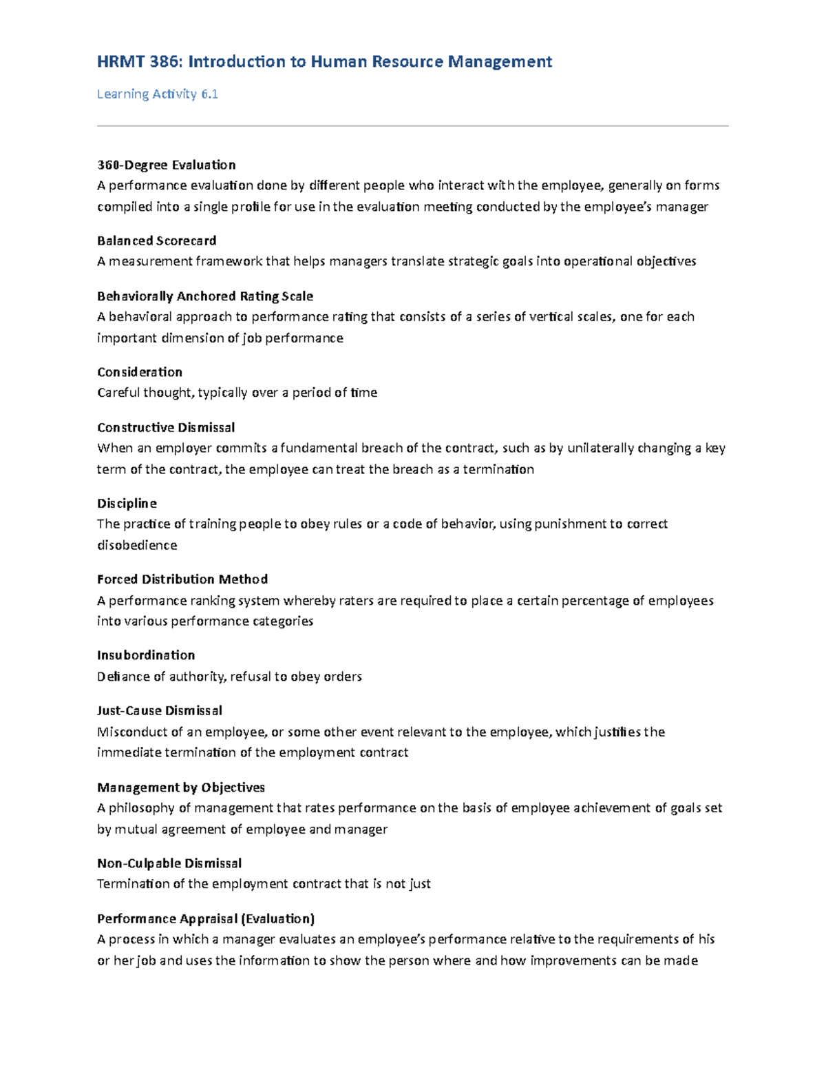 HRMT 386: Activity 6.1 - Key Definitions in Performance Management ...
