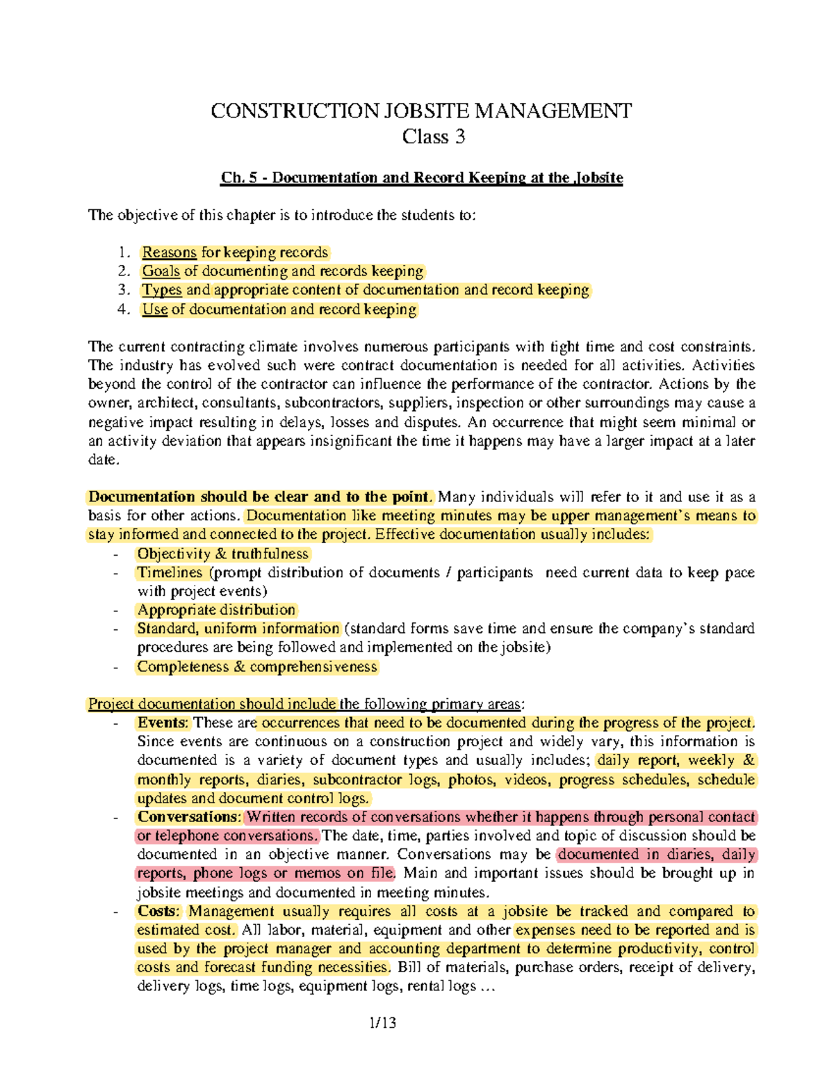Class 3 Ch. 5 & 6 - Jobsite Documentation & Layout Management - Studocu