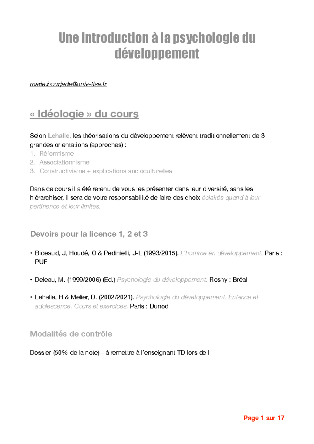 CM1 - Introduction (28:01:2025) - Une introduction à la psychologie du ...