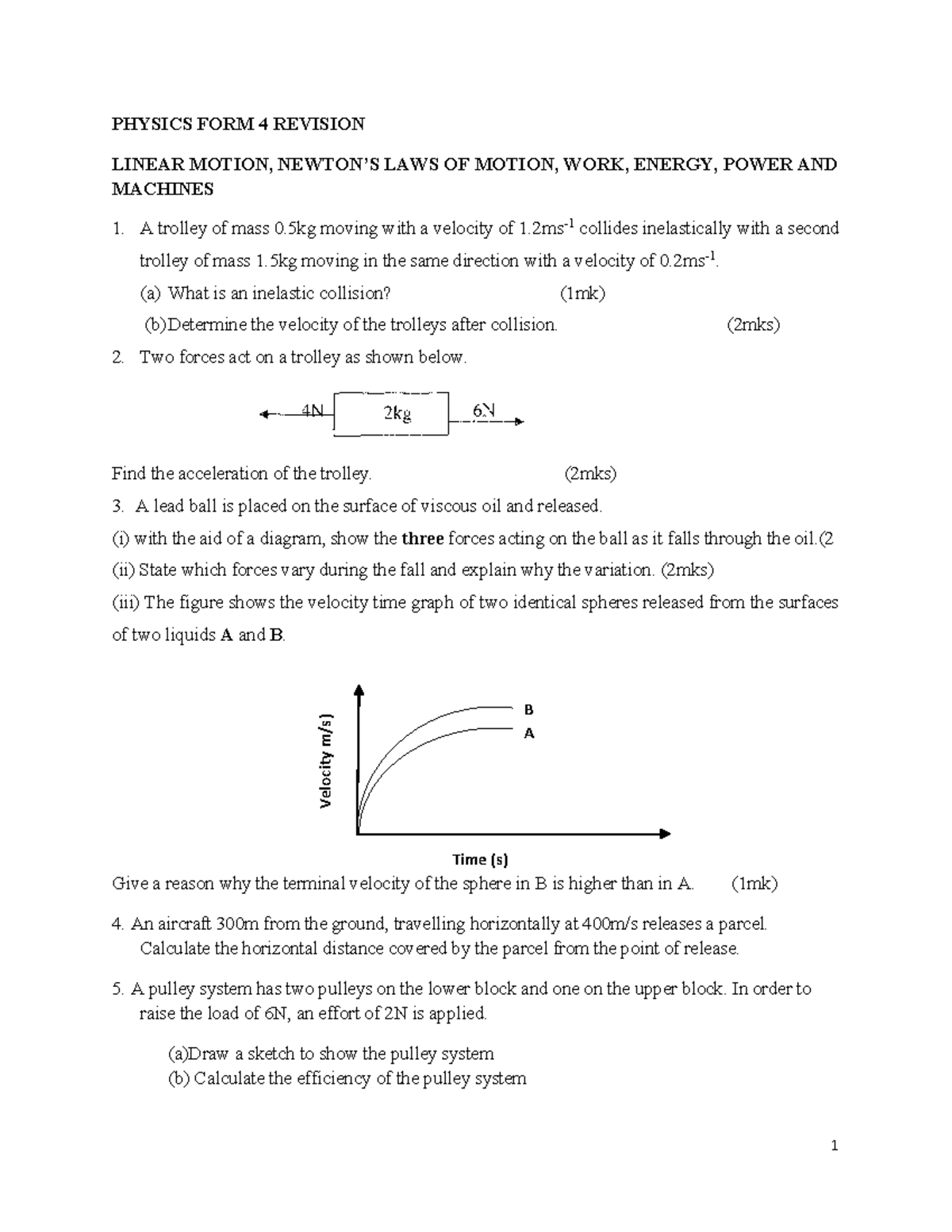 PHYSICS FORM 4 REVISION: LINEAR MOTION, NEWTON’S LAWS, & MACHINES - Studocu