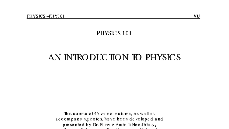 PHYSICS VU PHY 101 Complete Lecture Notes and Summaries - Studocu