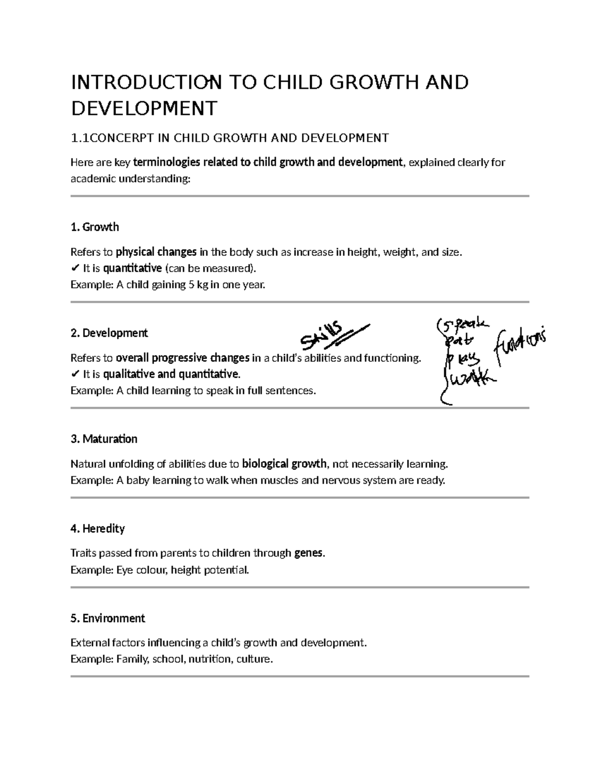 CDP 1.1: Key Concepts in Child Growth and Development Notes - Studocu