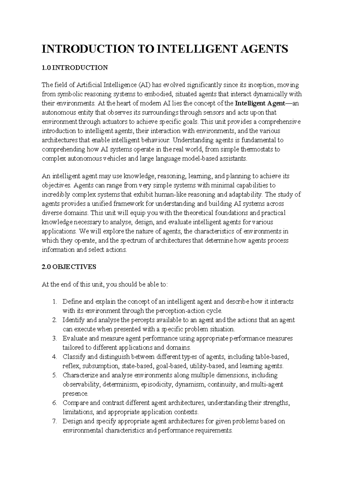 Introduction to Intelligent Agents (CS101) - Comprehensive Overview ...