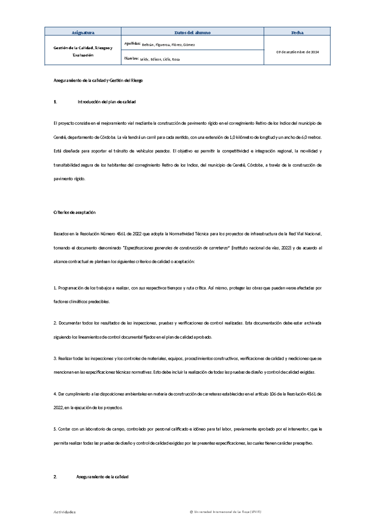 Aseguramiento de la Calidad y Gestión del Riesgo en Proyectos Viales ...